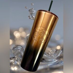 Starbucks 2024 Metallic Gold/Dark Green Ombré Gradient Tumbler  NWT